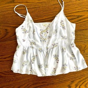 En Crème powder blue floral top